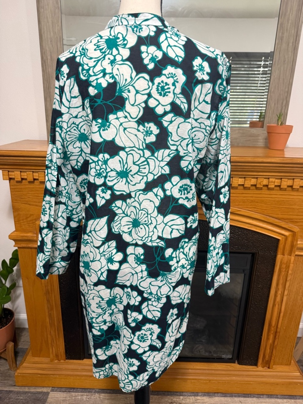 Land’s End shirt tunic cover up dress floral green v-neck medium - Picture 2 of 9